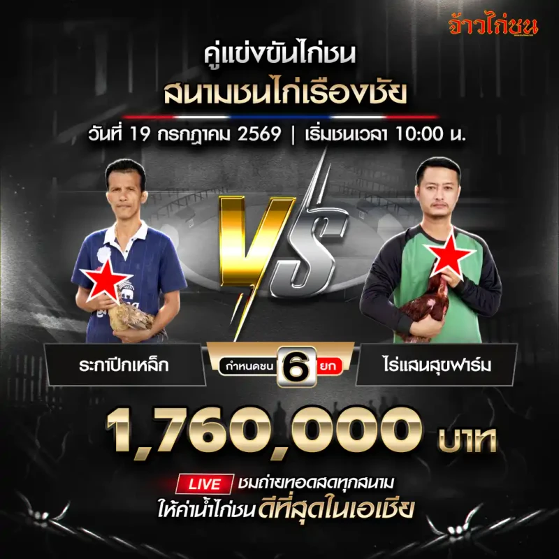 ระกาปีกเหล็ก พบ ไร่แสนสุขฟาร์ม สนามชนไก่เรืองชัย 19 กรกฎาคม 2569