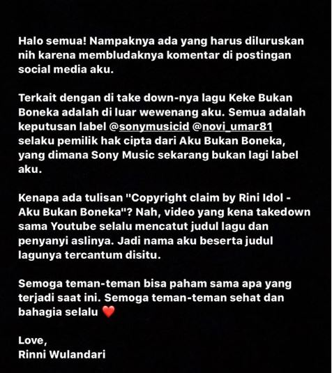 Klarifikasi Rinni Wulandari