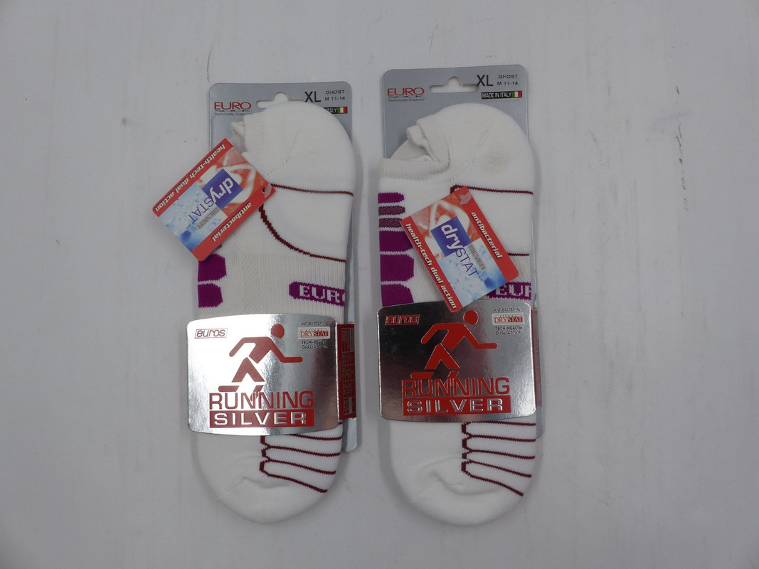 LOT OF 2 EURO SOCK 6409 SPRINT SILVER GHOST MENS RUNNING SOCKS SIZE XL MGNTA/WHT