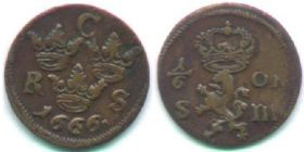 1per6 öre sm 1666-1686-verrokki