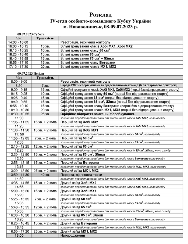 Розклад КУ Нововолинськ 08-09 07 2023