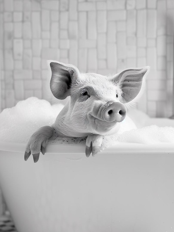 Adorable Pig with Foam Funny Bathroom Humor Rustic Wall Poster