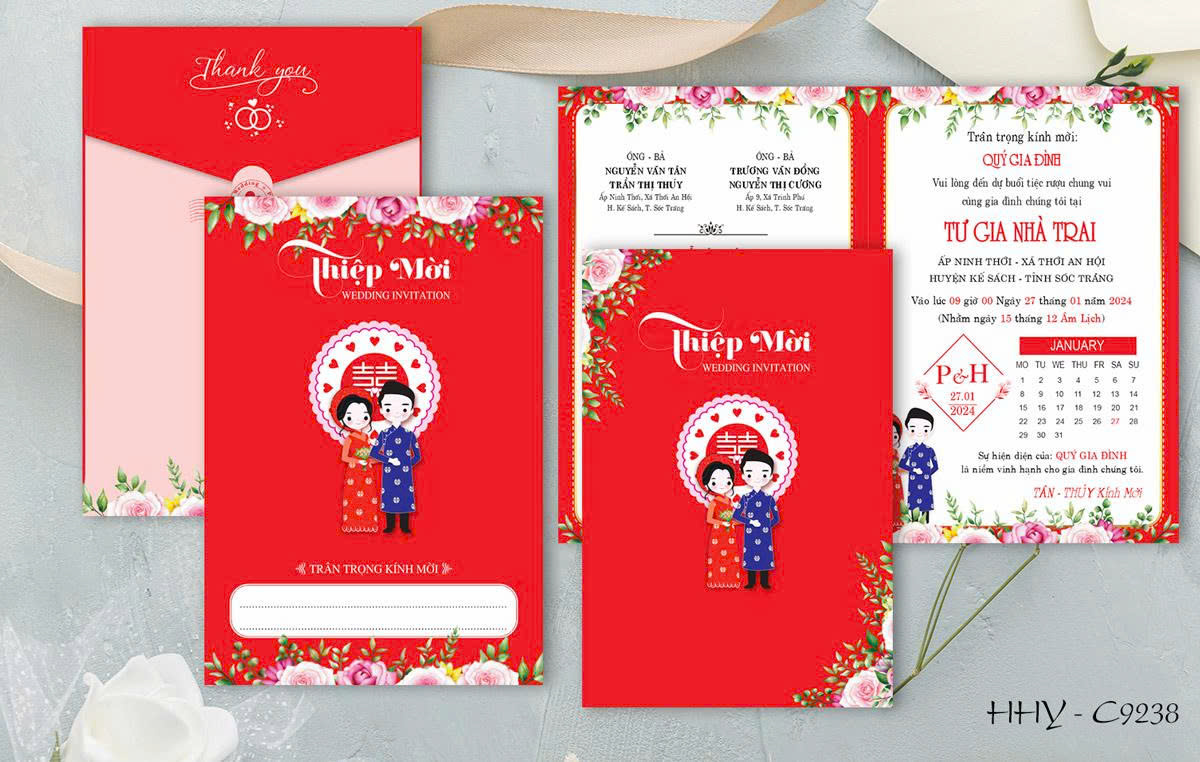 Thiệp chibi truyền thống tone đỏ (9238)