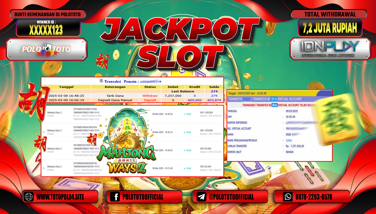 POLOTOTO JACKPOT SLOT MAHJONG WAYS 2 Rp.7.257.000,-