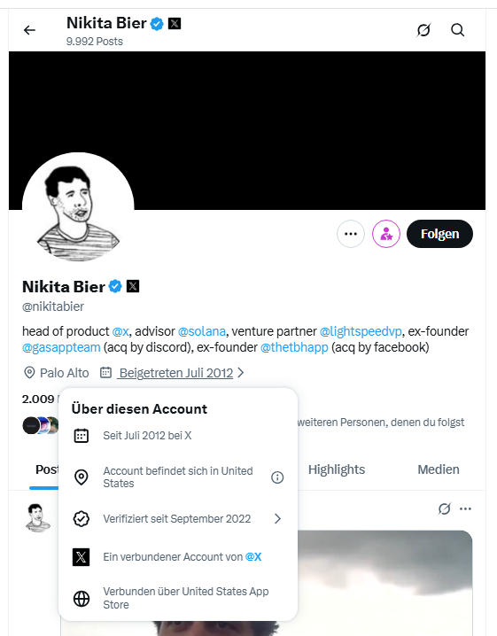 Ursprung eines Kontos auf x.com