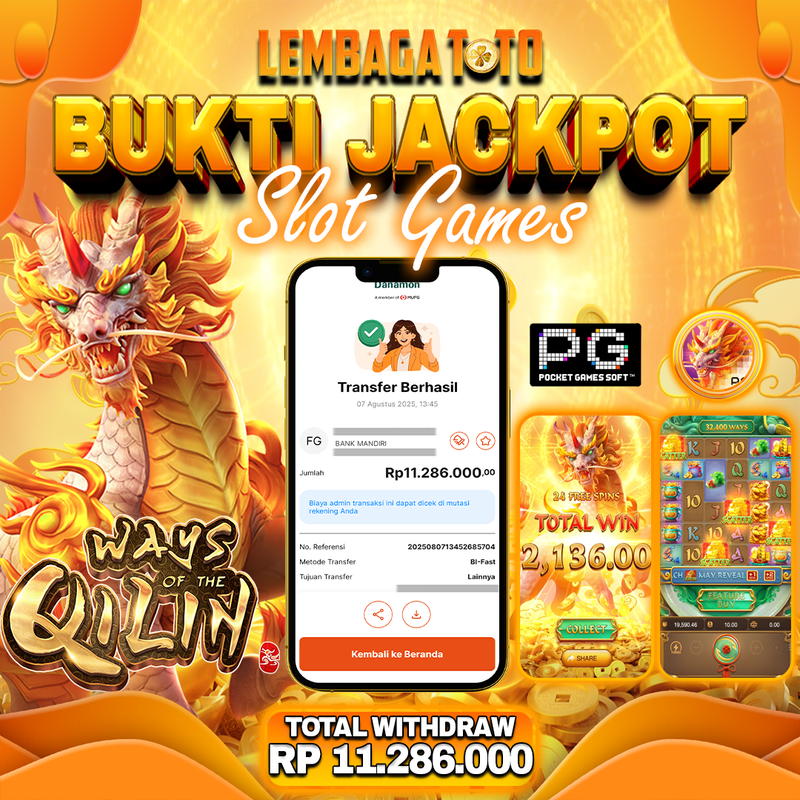 BUKTI JACKPOT 08 AGUSTUS LEMBAGATOTO WAYS OF QYLIN  Rp.11.286.000,- LUNAS