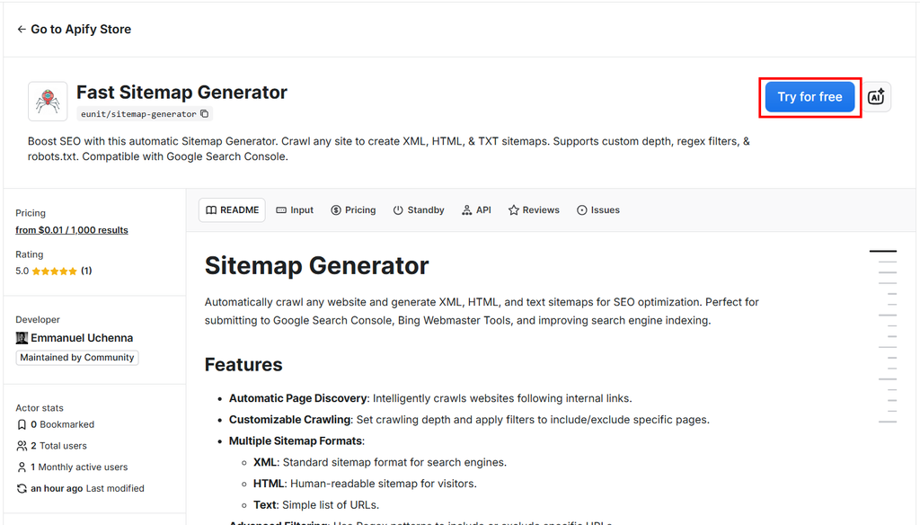 Fast Sitemap Generator on Apify