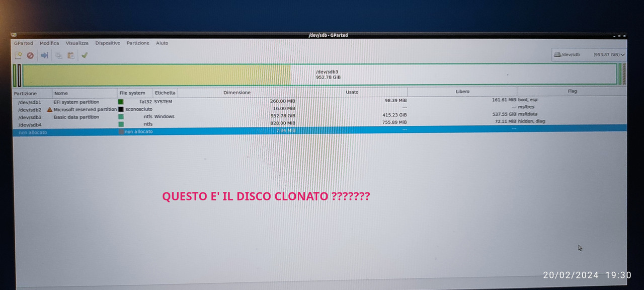 IMG_con Gparted uno dei due 1TB 2