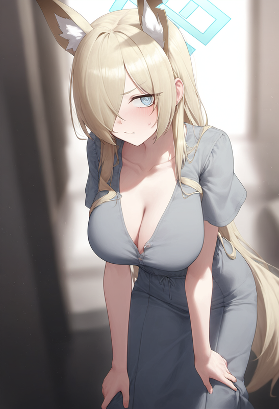 depth of field, 1girl, kanna (blue archive), collarbone cleavage, short sleeves, s-10334137