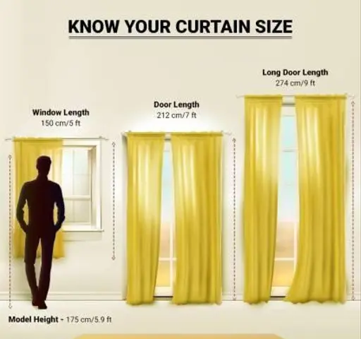 RICHLINEN Attractive Plain Crush Curtain For Door & Window ,Yellow (Pack of 3pcs) (R701)