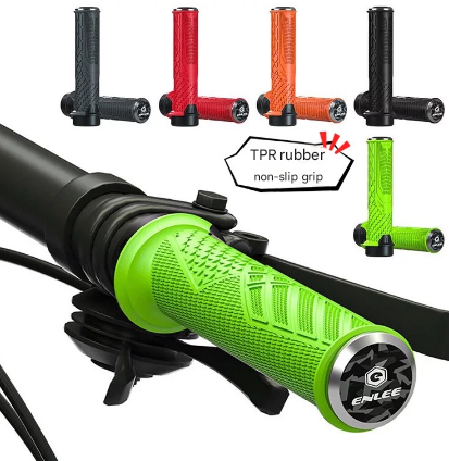 Orange Ergonomic Lock-On Bike Grips - Anti-Slip TPR Rubber, Alloy Rings & Plugs for MTB & Commuter Bikes