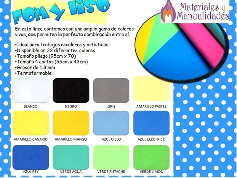 Foami 30 colores surtidos individual por pliego d