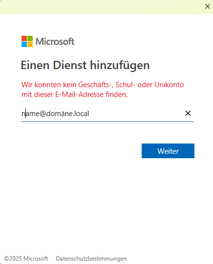 Outlook-Fenster "Einen Dienst hinzufügen"