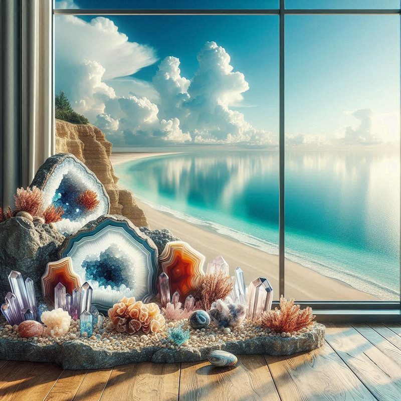 Crystals in front of the ocean