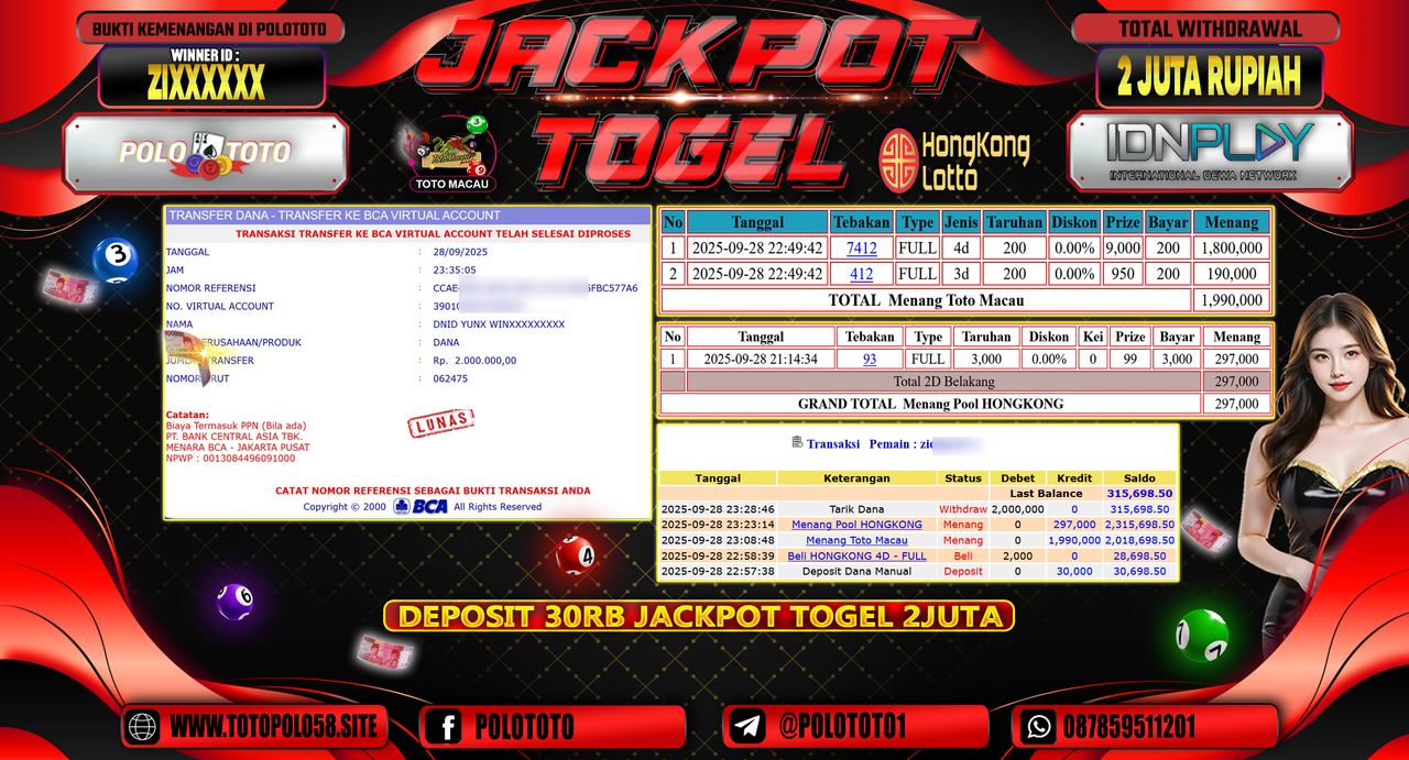 POLOTOTO JACKPOT TOGEL TOTO MACAU DAN HONGKONG LOTTO Rp.2.000.000,- LUNAS