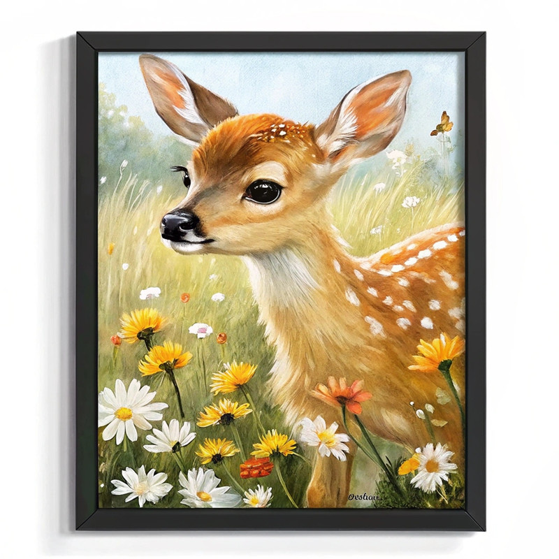 Cute Baby Deer Picture Deer In The Floral Meadow Wall Art Nursery Artwork Print (2)