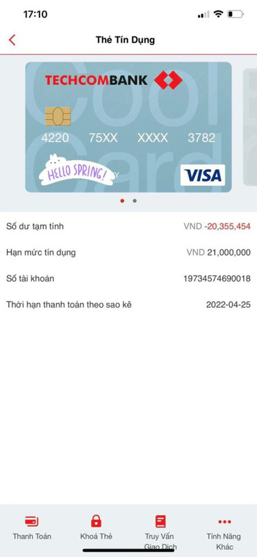 Thẻ tín dụng Techcombank Visa Classic