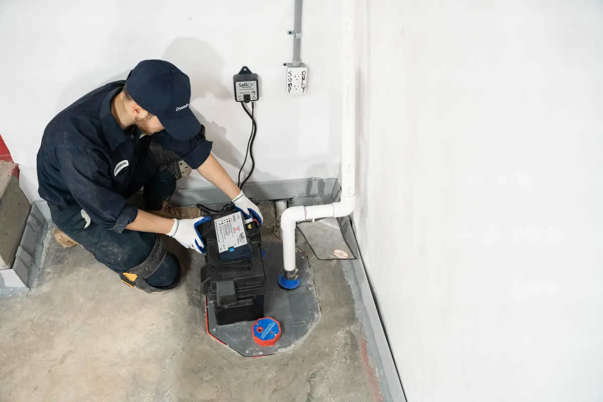 Licensed Albuquerque plumber inspecting sump pump and drainage system