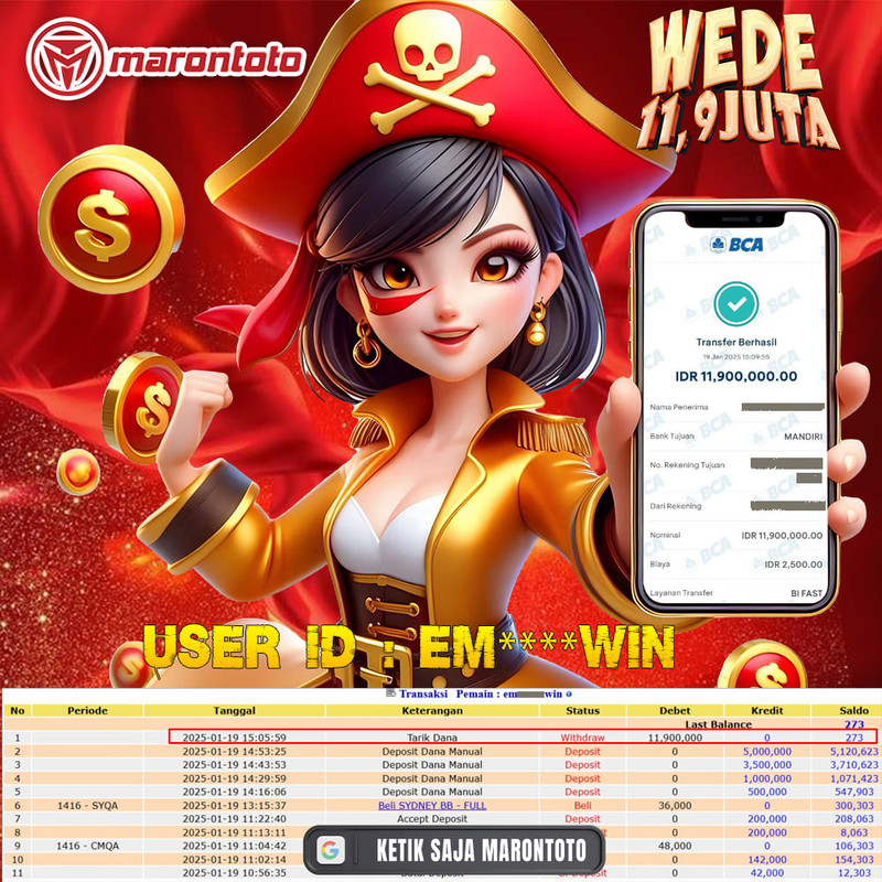 Bukti Kemenangan Member Marontoto Sebesar 11,9 JUTA