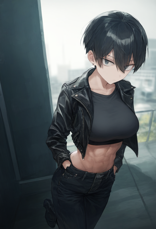 depth of field, 1girl, [[tall]], [toned], large breasts, short hair, black hair, s-2947552316