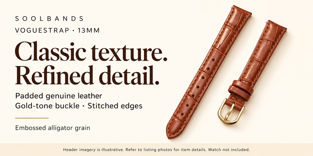 Brown padded Voguestrap leather band with gold-tone buckle and two keepers