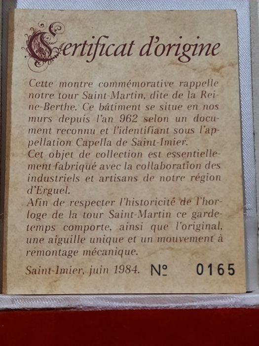 Longines - Saint-Imier Certificado-de-origem-1