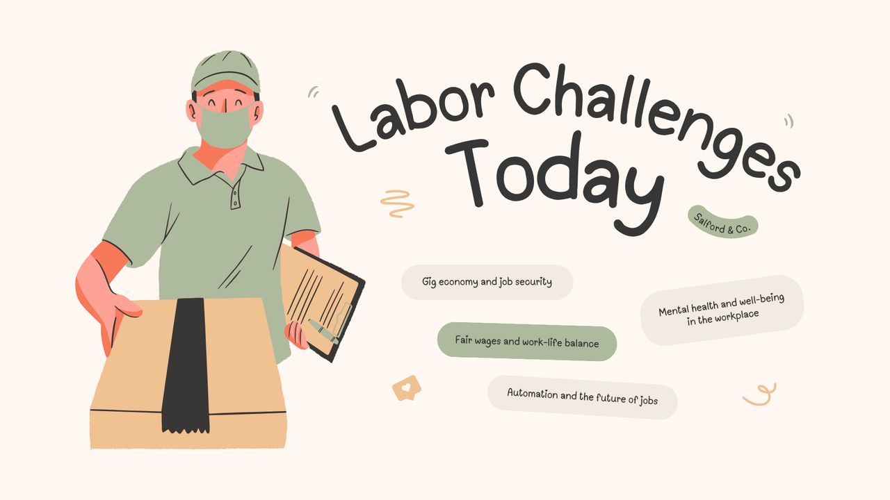 Tan Green and Black Illustrative Labor Day Presentation