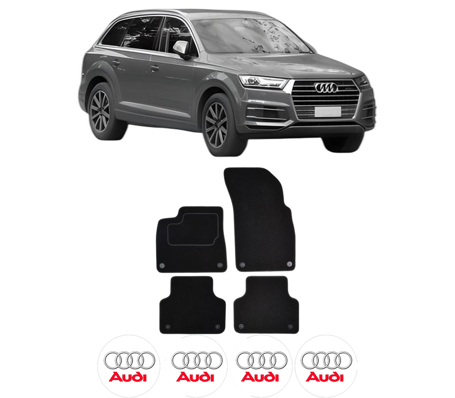 Set Covorase Presuri AUDI Q7 (4MB, 4MG, 4MQ) din 2015-2024, Auto, Material Textil Mocheta, 4 Stickere auto cu AUDI