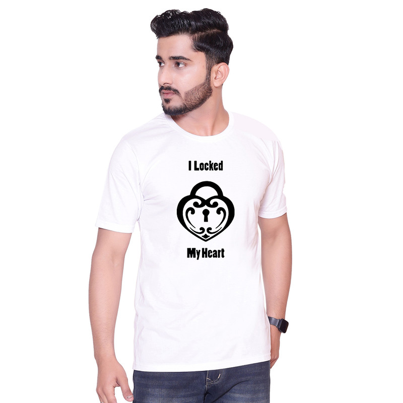 Sniggle  Heart Locked and Found The Key Printed White Set of 2 Cotton T-Shirts