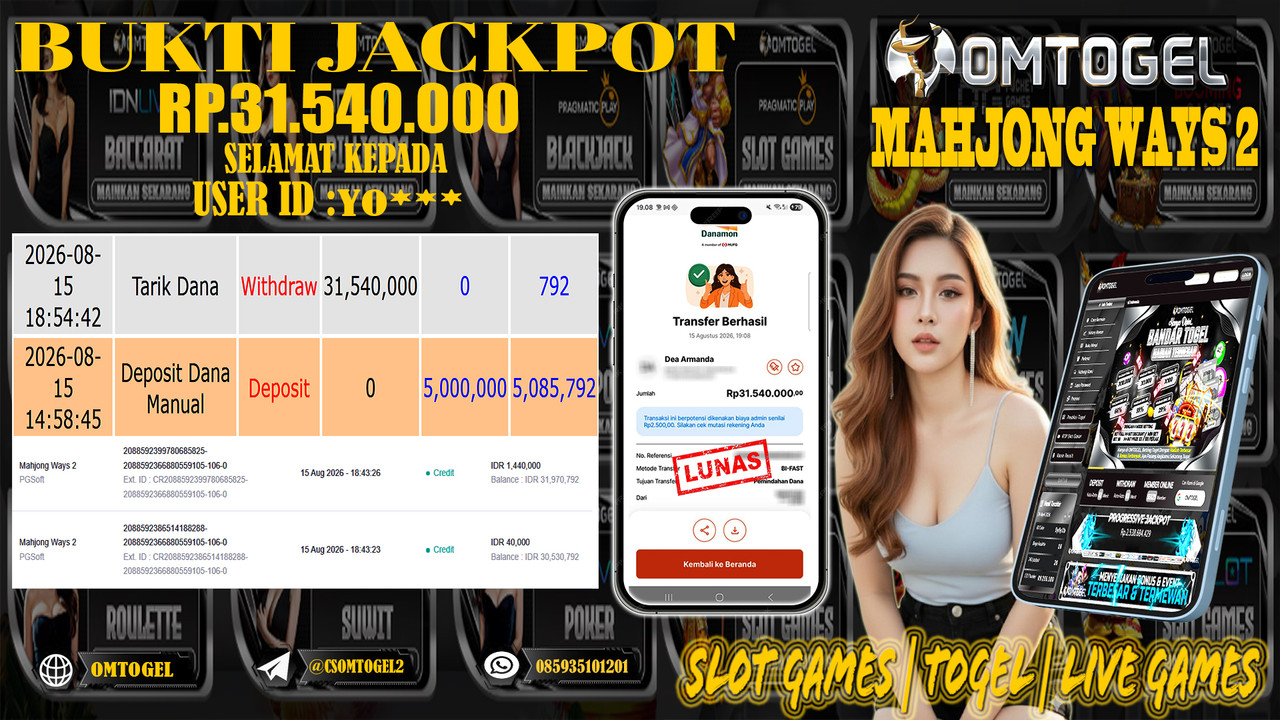 OMTOGEL JACKPOT PG SOFT MAHJONG WAYS 2 Rp,31,540,000,- DIBAYAR LUNAS