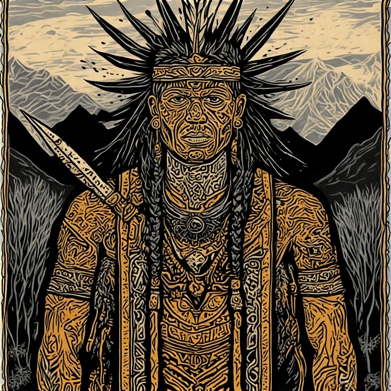 A-tribal-warrior-in-woodcut-st-14