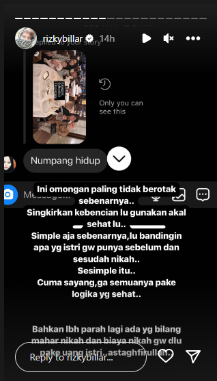 Klarifikasi Rizky Billar dituding numpang hidup.
