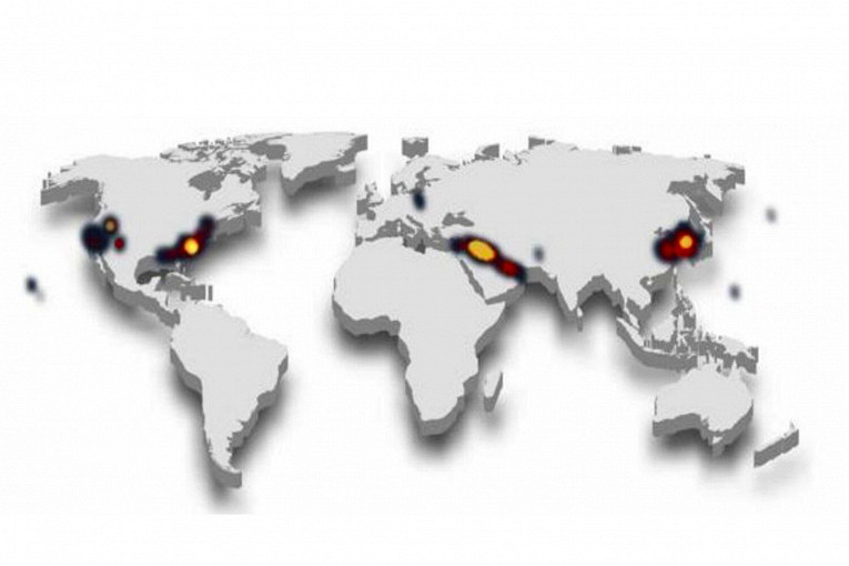 Карта частоты наблюдений НЛО