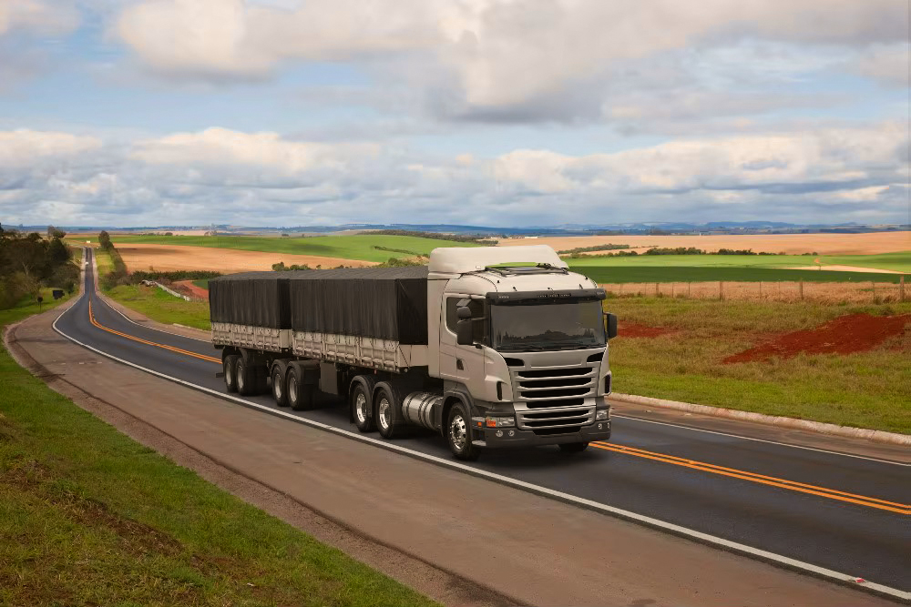 Truck with logistic transport tarpaulin