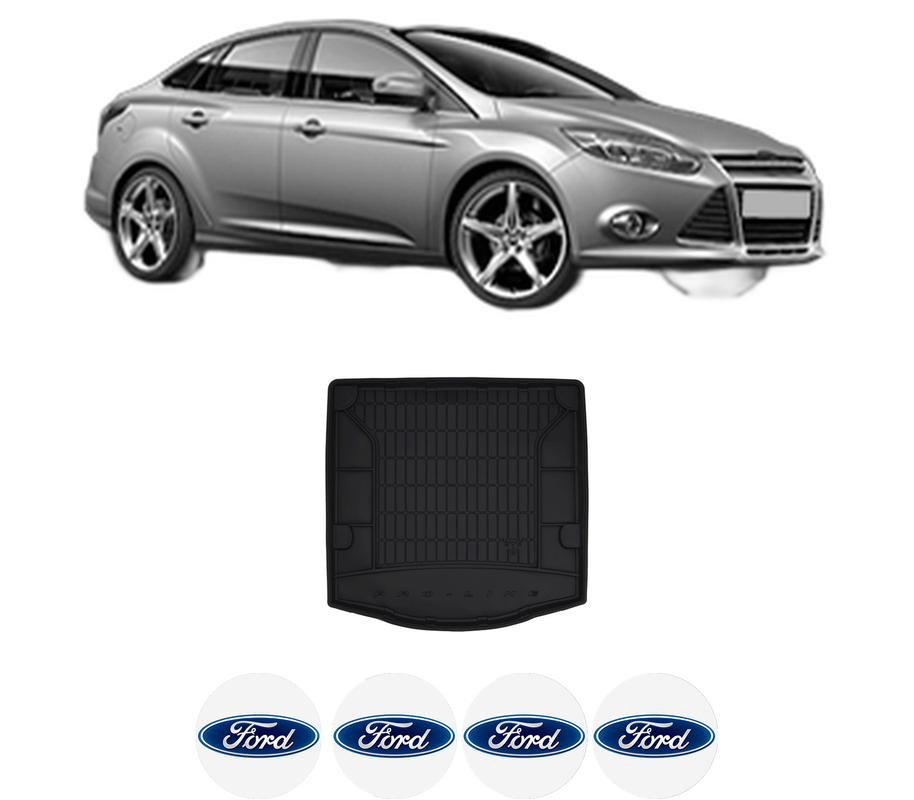 Tavita Portbagaj FORD FOCUS III Saloon din 2010-2020, Protectie Portbagaj Auto, 4x Stickere auto cu FORD