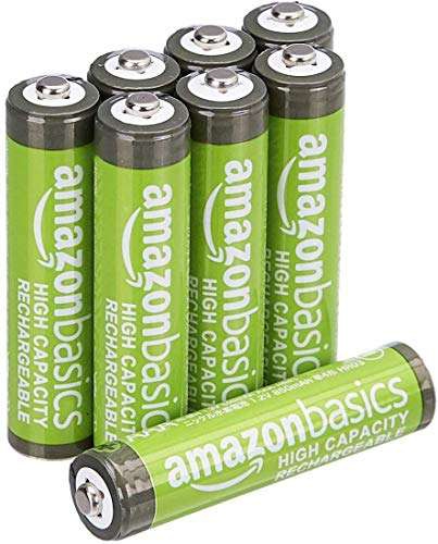 Amazon Basics - Paquete de 8 baterias recargables AAA de alta capacidad de 850 mAh, precargadas, recarga hasta 500 veces 
