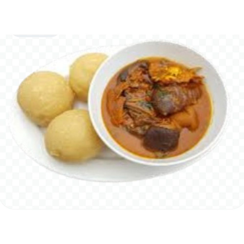 Eba, ogbono, assorted meat