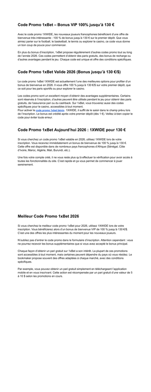 Code Promo 1x Bet 2026 1XWIDE Bonus jusqu à 130