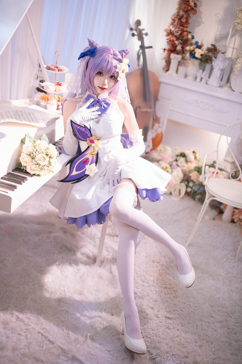 艾西Aiwest 刻晴花嫁Cosplay写真图集 原神刻晴婚纱高清图集 40P (223.2M)插图2