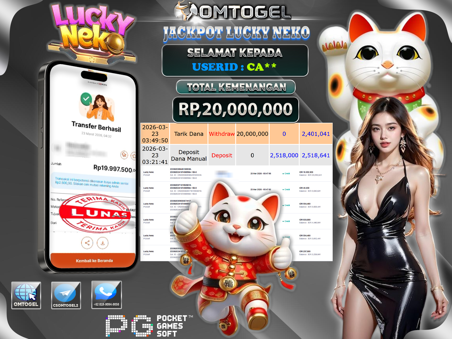OMTOGEL JACKPOT PG SOFT LUCKY NEKO , 20 JUTA DI BAYAR LUNAS ,-