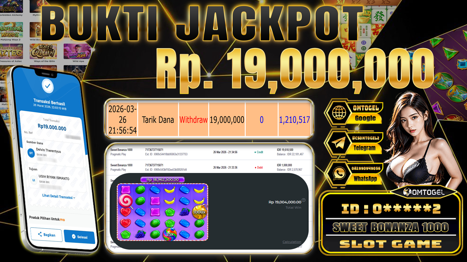 OMTOGEL JACKPOT PRAGMATIC PLAY SWEET BONANZA 1000, 19 JUTA DI BAYAR LUNAS ,-