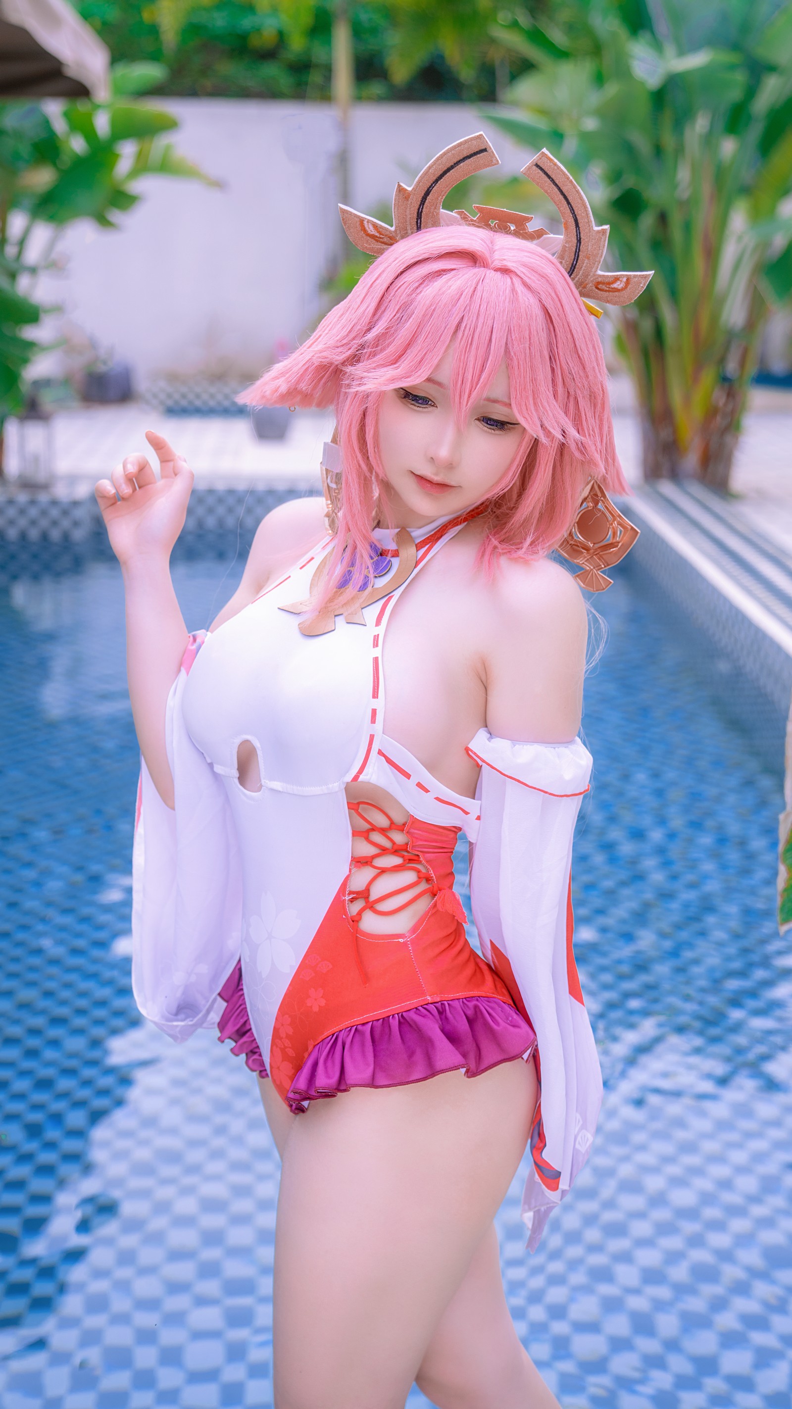 樱梨梨 八重神子 泳装 Cosplay 写真合集｜原神角色高清图集（29P｜429MB）插图5