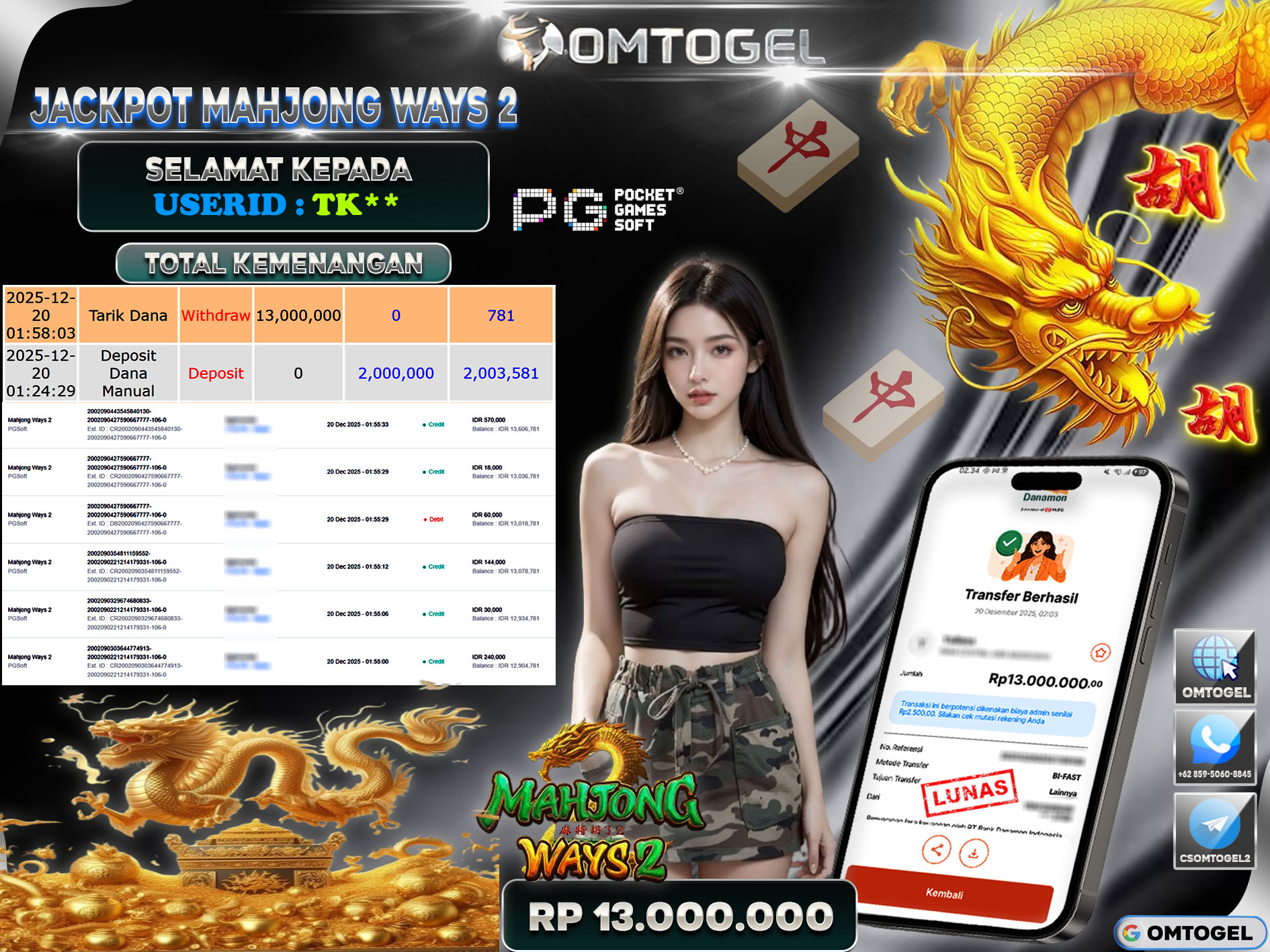 OMTOGEL JACKPOT PG SOFT MAHJONG WAYS2 ,13 JUTA DI BAYAR LUNAS ,-