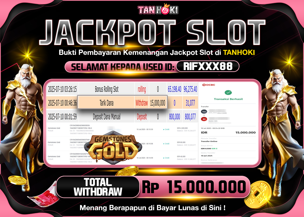 TANHOKI JACKPOT SLOT GAMSTONES GOLD Rp.15.000.000,- LUNAS