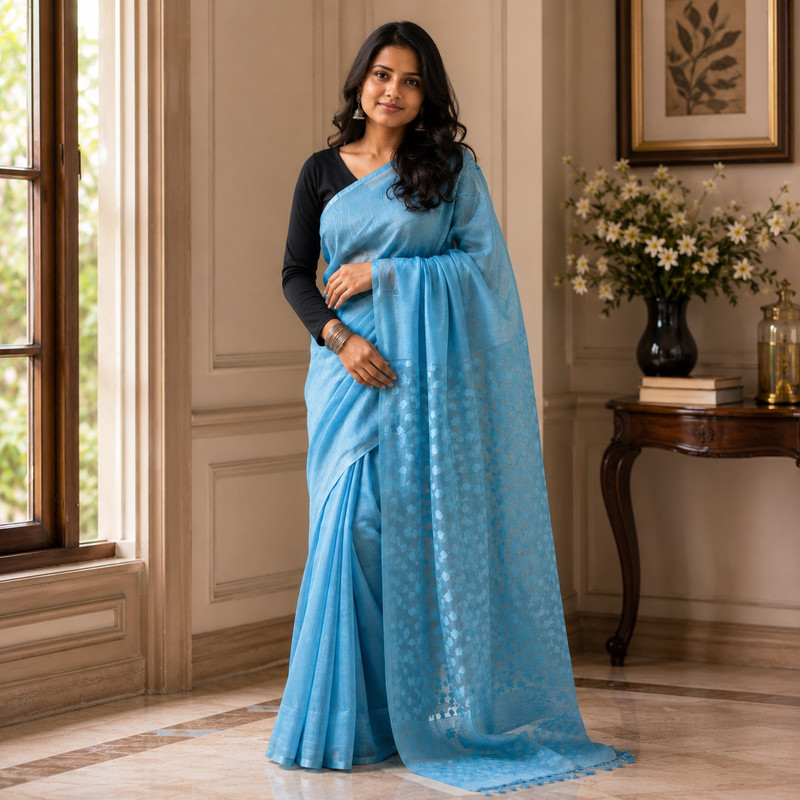 Qyaari Women's Traditional Crafted Mangalgiri Silk Saree with Unstitched Blouse Piece