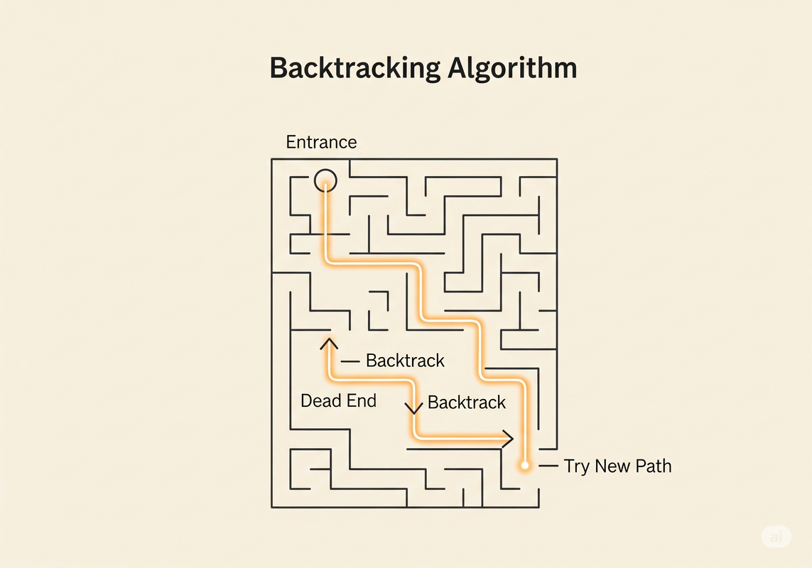 Explorers in a cave choosing a path, representing backtracking.