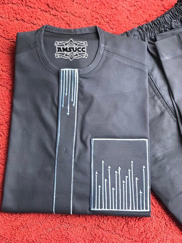 Detailed Kaftan embroidery work by FAWLUX master tailors Lagos