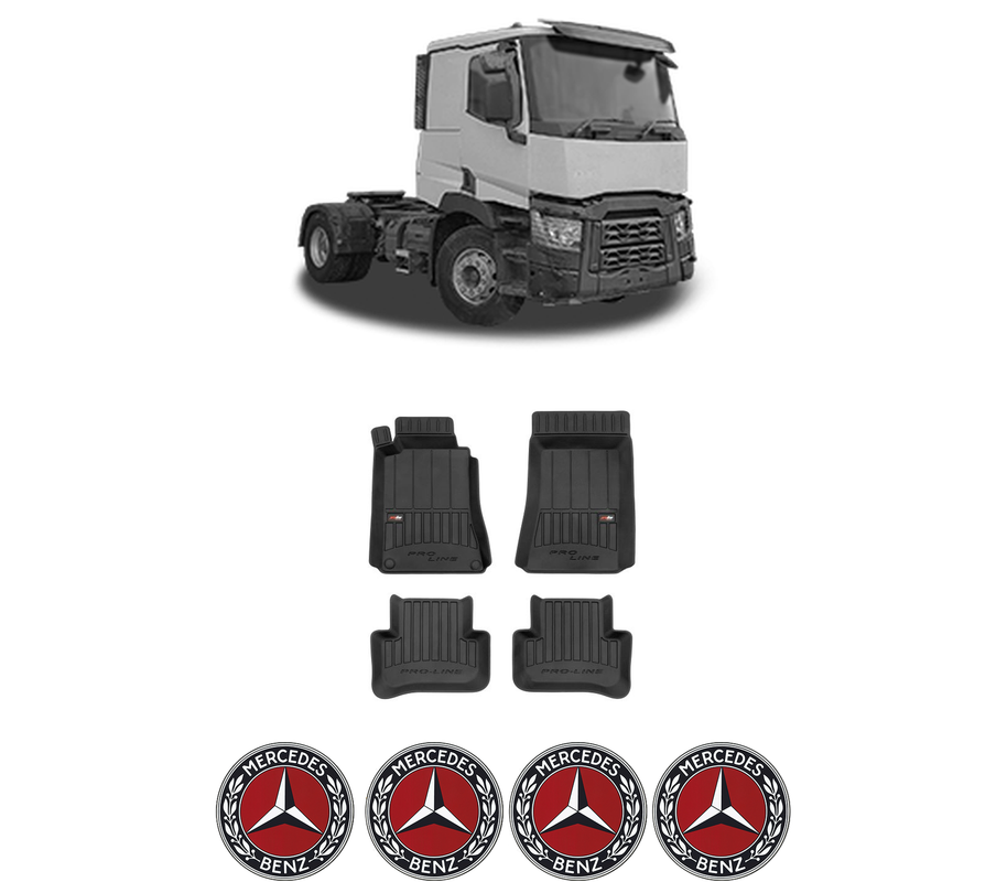 Set covorase presuri MERCEDES-BENZ C din 2000-2013, auto, din cauciuc thermoplastic, 4 Stickere auto cu MERCEDES-BENZ