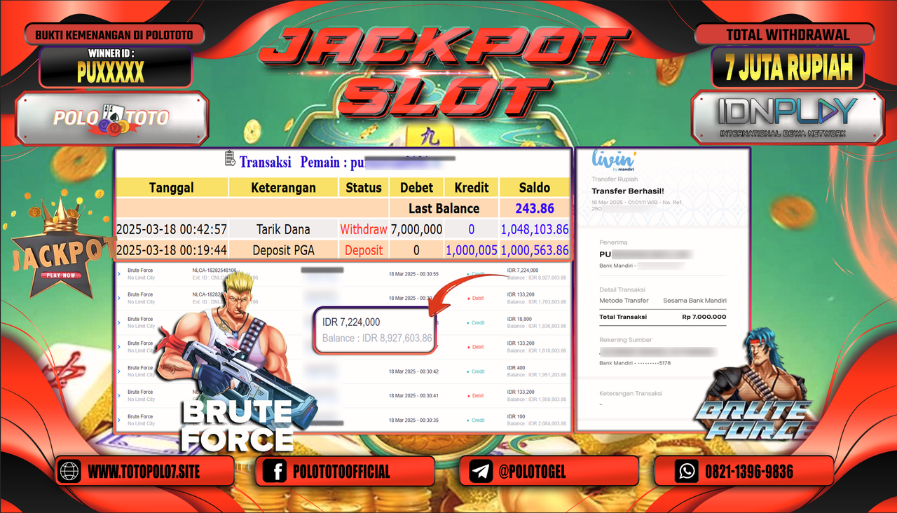 POLOTOTO JACKPOT SLOT BRUTE FORCE Rp.7.000.000,-