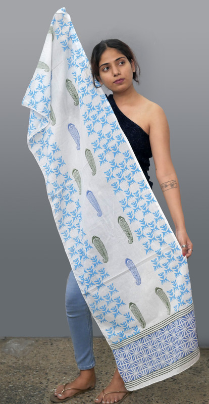 Blue Geometric Design Handblock Printed Cotton Stole